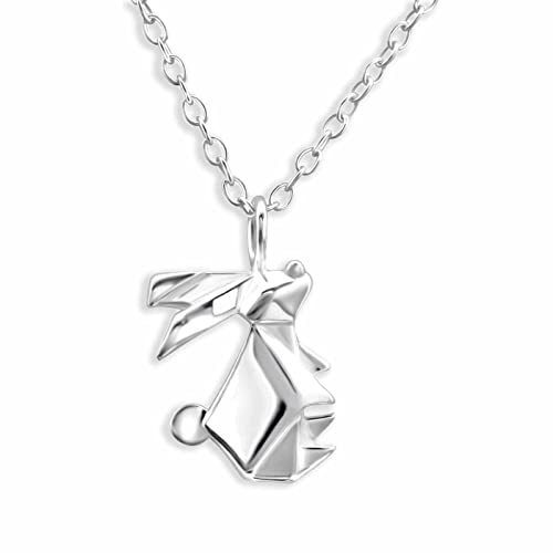 Monkimau Halskette Damen mit Origami Hasen Anhänger aus 925 Sterling Silber Rabbit Necklace Silver Women Charm Kette Schmuck Geschenke für Kinder Mädchen Frauen