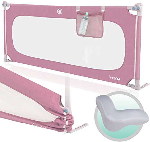 Froggy Bettgitter 180cm höhenverstellbar 73-105cm - Labor geprüft, Baby Bettschutzgitter für Kinderbett geeignet, Kinder Rausfallschutz mit verstärktem Rahmen, 300D Oxford, Rosa