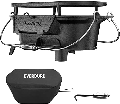 Everdure Griglia Ovale in Ghisa Con Copertura - Portatile, a Carbone, da Tavolo, Smaltata, Durevole - Piccola Griglia per Esterni, Fornello da Campeggio