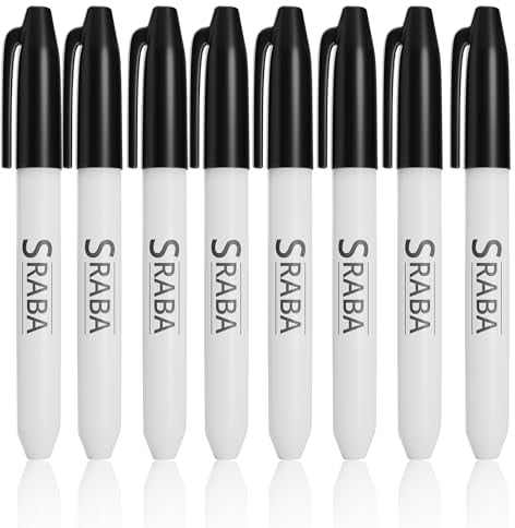 Permanent Marker Pens Set of 8 Bullet tip Black Marker Waterproof Smudge Resistant Quick Dry Work on Rock, Paper, Ceramic, Metal, Glass and Fabric