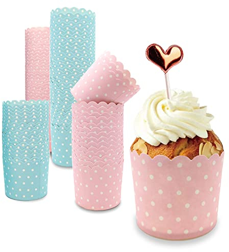 Muffin Papierförmchen, 100 Stück Rosa und Blau Cupcake Wrapper, Muffin Förmchen Papier, für Halloween, Geburtstage, Hochzeiten, Partys (Punktmuster)