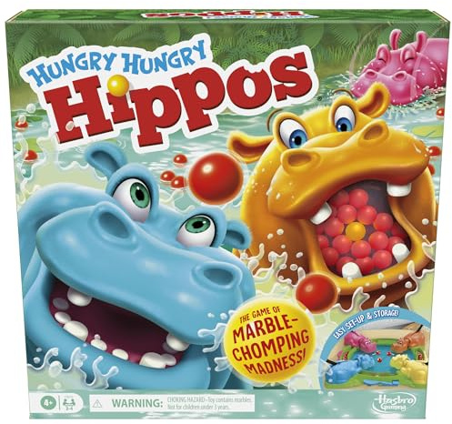 Hasbro Gaming Hungry Hungry Hippos Game for Preschoolers | Instant Marble Relaunch, Easy Set-Up & Storage| Ages 4 and Up | 2 to 4 Players | Kids Games