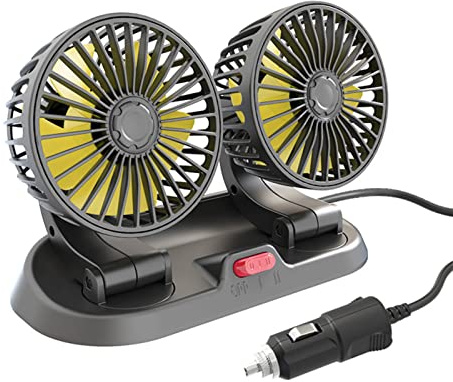 Leapiture Auto-Ventilator, Elektrischer Auto-Lüfter, Doppelkopf, Verstellbarer Zigarettenanzünder-Anschluss, Multifunktions-Luftzirkulator Für Fahrzeuge(12V-Limousine)