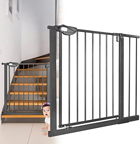 JOIEYOU Treppenschutzgitter ohne Bohren, 85-95 cm Türschutzgitter Treppengitter für Kinder und Haustiere, Einhändiges Öffnen, Schwarz