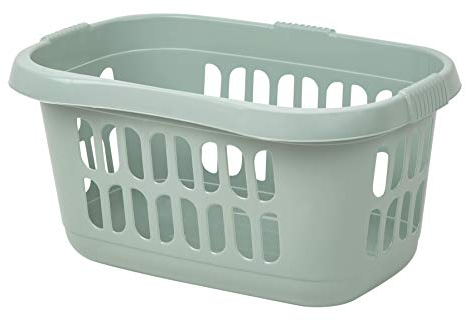Large 60L Plastic Hipster Laundry Basket Washing Clothes High Grade Linen Storage Bin Tidy Storage Baskets Organiser for Bedroom, Bathroom, Laundry Room - Silver Sage