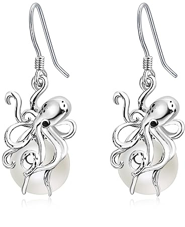 Oktopus Ohrringe Sterling Silber Tropfen baumeln Perle Ohrringe für Frauen Perle Oktopus Schmuck Geschenk für Damen