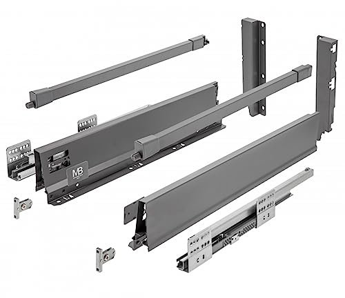 GTV - Modern Box Pro Schubladenschienen I L=550mm H=199mm I Anthrazit I Schublade mit Leises Schließen I Die Synchronisation des Fahrweges der Führungen I Belastung bis zu 40 kg I PB-MBPRO-KPL550C