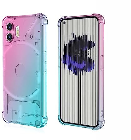PEIYE Cover Super Colorata per Nothing Phone 2, Traslucido Silicone TPU Custodia con Angoli Rinforzati -Rosa Verde