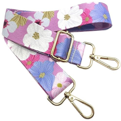 Verstellbarer Schultergurt Tasche Pink Blumen, Taschengurte zum Wechseln, Taschengurt Breit mit Karabiner Gold, 80-130 cm Tragegurt Tasche für Damen Schultertaschen, Moderne Handtasche, 3.8cm, 602