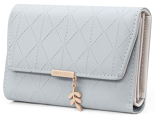 REETEE Portefeuille Femme en Cuir PU Moyen Porte Monnaie Slots de Carte, Porte Feuilles pour Femme Court avec Porte-Monnaie Zippé et Portefeuilles Pochette Femme(M-Bleu)