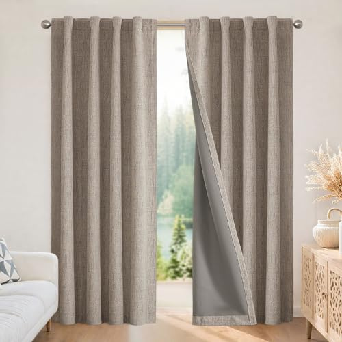 Joydeco Verdunkelungsvorhänge, 183 cm lang, 2 Paneele, Burg, natürliche Verdunkelungsvorhänge aus Leinen, für Schlafzimmer, Wohnzimmer, Verdunkelung, wärmeisoliert, mit Schlaufen auf der Rückseite, 94