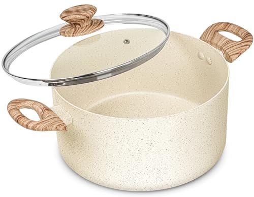 MICHELANGELO 24cm Stock Pot with Lid, 5L Cooking Pot Nonstick Soup Pot with Lid, Induction Pot for Cooking, 5L Pot with Lid, Nonstick Pot for Kitchen, Soup Pot with Bakelite Handle, 24cm Pot,White