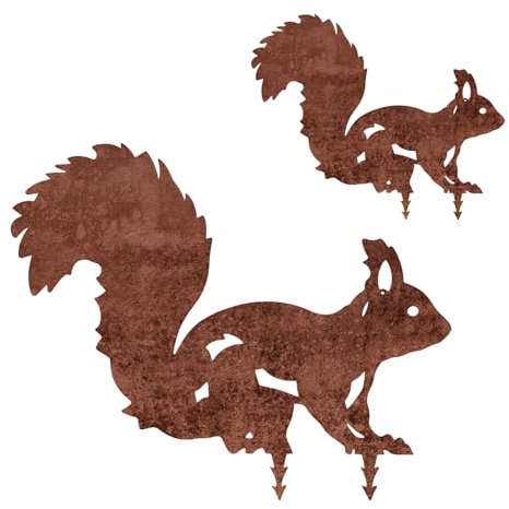 Pack of 2 Squirrel, Decorative Metal Garden Statues, Tree Stake Rust, Squirrel Figure, Gartendeko Gartenfigur für Draußen Naturliebhaber Hinterhof Garten Outdoor
