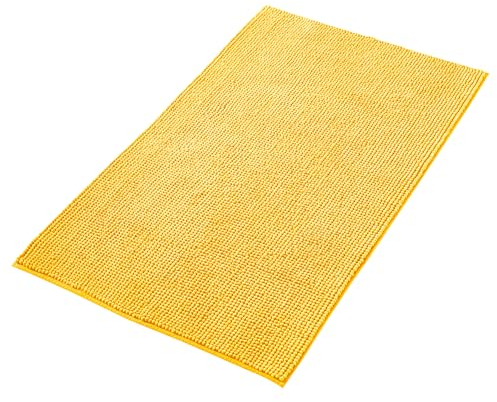 Decomira Badematte rutschfest | Als Badteppich Set kombinierbar | Badezimmer-Teppich Bad-Vorleger waschbar aus Chenille | Duschvorleger für Dusche, Badewannen, WC Deko | Gelb - 70x120 cm