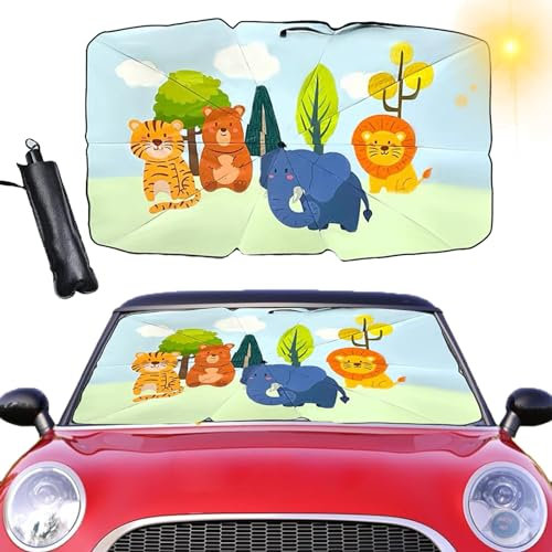 Parasol Paraguas Coche - Con Estampado Animal - Apto para Coches, SUV, Camiones (140 x 79 cm)