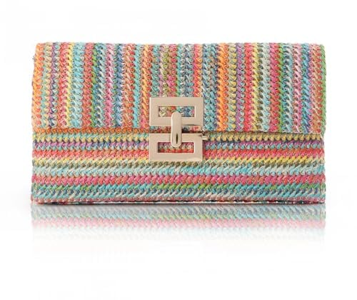 Jywmsc Pochettes en Paille pour Femmes Sac de Plage D'été Porte-monnaie Tissé Pochette Enveloppante en Osier et Rotin pour le Mariage