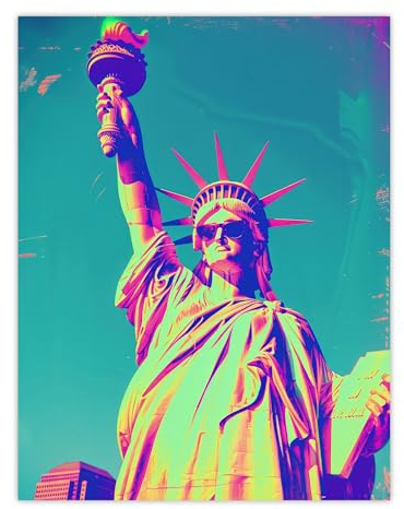 Artery8 Statue of Liberty Sunglasses Vibrant Neon Design For Living Room Unframed Wall Art Print Poster Home Decor