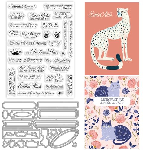 ORIGACH Deutsche Sprüche Klare Stempel und Stanzschnitte Für DIY Scrapbooking Deutsche Sprüche Silikon Briefmarken und Metall Stanzformen Für Kartenherstellung