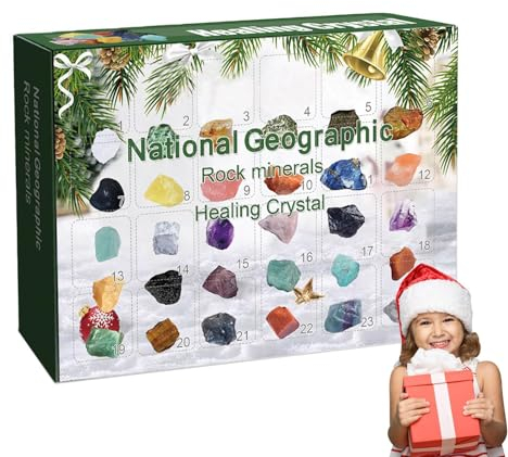 Weihnachts-Adventskalender 2024 – Edelstein-Adventskalender | 24 Tage Weihnachts-Countdown-Adventskalender | Multifunktionales Set mit natürlichen Geologie-Mineralien, dekoratives Stein-Set für