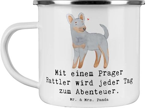 Mr. & Mrs. Panda Camping Emaille Tasse Prager Rattler Abenteuer - Geschenk, Ausflug, lebhafter Begleiter, Blechtasse Outdoor, Emaille Becher, Metall