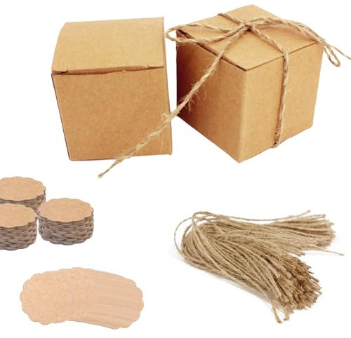 50 Stücke geschenkbox klein, 5 x 5 x 5 cm Geschenkboxen Kraftpapier Set, Pappschachteln, Braun Karton Schachteln mit Deckel, Pralinenschachtel, Geschenkbox für Party, Geburtstag, Hochzeit