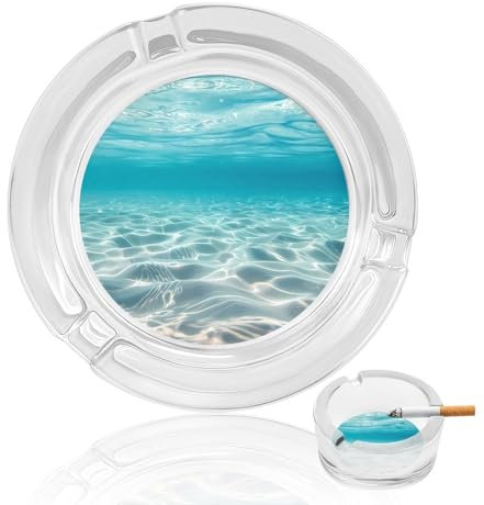 Blue Ocean Sea Glass Ashtray Round Cigar Ashtrays Cute Decoration Cigarette Holder for Home Office