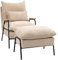HOMCOM Fauteuil de Relaxation avec Repose Pied Style néo-rétro - Dossier inclinable - Structure Acier Noir accoudoirs Bois hévéa revêtement Velours côtelé Beige