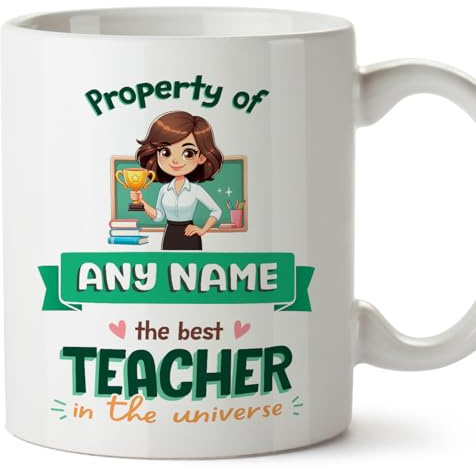 MUGFFINS Personalised Mug for Teacher Woman - in English - Property of - Funny Custom Gift for Colleagues - Ceramic 11oz Mug