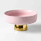 EEYZD Frutero cerámica,frutero Redondo con Pedestal Dorado,frutero Decorativo Moderno para encimera Cocina,Bandeja para exhibición de postres y ensaladas,Rosado,6in