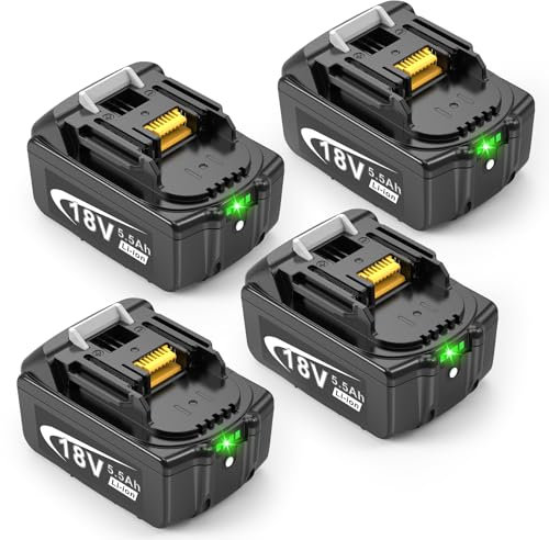 Lot de 4 batteries de rechange, 5,5 Ah, pour Makita, LXT, ASUNCELL 18 V, DC18RC, compatibles avec toutes les batteries lithium-ion Makita, 14,4 V-18 V, BL1815, BL1830, BL1850, BL1430