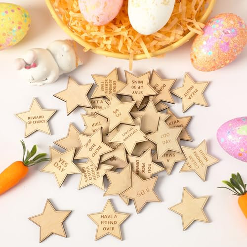 CypherX Relleno de huevos de Pascua, fichas de recompensa de Pascua de madera, monedas de relleno de premios de Pascua, fichas de noche familiar, 24 fichas canjeables + 6 fichas en blanco, actividades