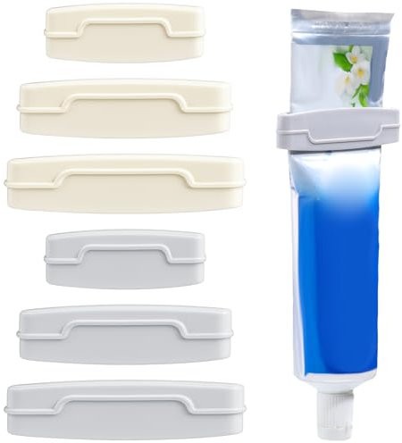 Lnngub 6 Pcs Toothpaste Squeezer 3 Sizes Tooth Paste Clip Plastic Tube Roller Squeezers Toothbrush Squeezer Toothpaste Roller for Bathroom Daily Living Tube Squeezing Aids(White,Gray)