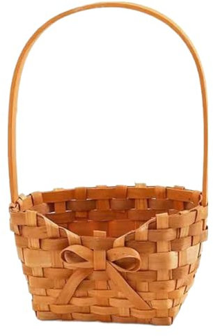 Cesto per fiori con manico, intrecciato a mano, cestino in vimini con manico, per trucioli di legno, portatile, rustico, ornamento per matrimoni, casa, contenitore per matrimoni, anniversari