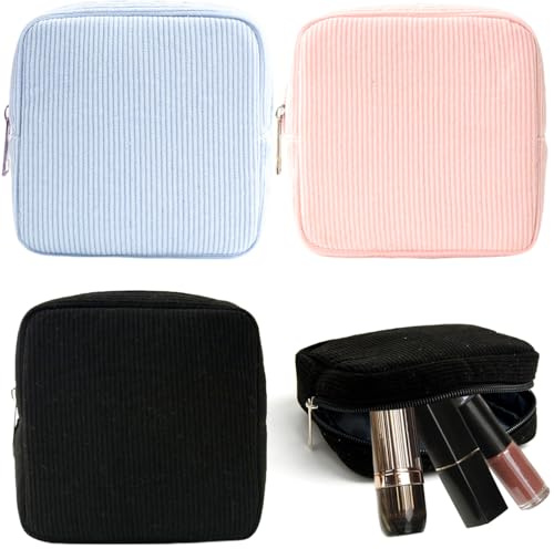 3 PCS Sanitary Pad Storage Bags Small Makeup Pouch Portable Period Pouch with Zipper Cute Cosmetics Bags Corduroy Menstrual Pad Bag for Vacation Business Travel Daily Supplies Makeup Tools Organiser