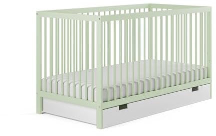 Kids Collective Babybett mit Schublade Kinderbett Gitterbett 60x120 & 70x140 cm höhenverstellbar & herausnehmbare Sprossen | 60x120 cm Buchenholz grün sehr stabil Made in Europe