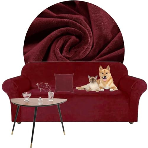 Domidekor - Sofa Überzug Türkis - Couch und Sofabezug 1 Sitzer - Sofaüberwurf für Wohnzimmer - Sesselbezug Stretch - Elastische Samt Couchbezug - Breite 90-140cm - Oeko-Tex 99 (Bordeaux, 3 Sitzer)