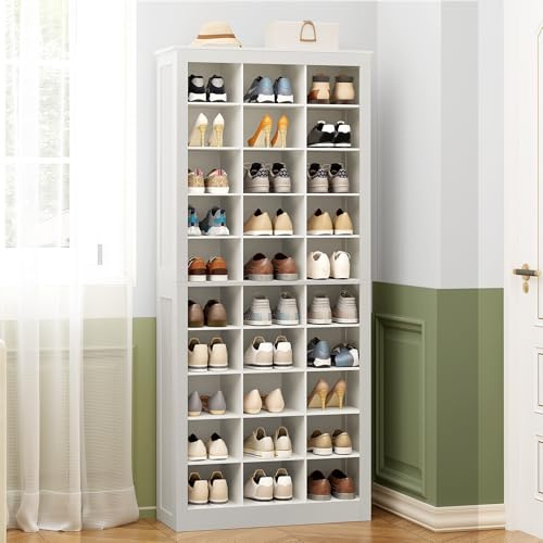 Hzuaneri Schuhschrank Freistehend, 30 Fächer, 73x31x178 cm, Weiß | Schuhkommode, Klassifizierte Aufbewahrung mit Mehreren Gittern, Schuhkipper für Eingangsbereich, Wohnzimmer, SR53003X
