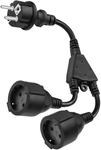 MejaRizon 1.5M Verlängerungskabel, Kabel Verlängerung mit steckdosenverteiler 2 Fach, 2 in 1 Schuko 250V/16A, 3 x 1.5mm² Kabel Verlängerung, Mehrfachstecker für Steckdose für Zuhause, Büro, Lagerhaus