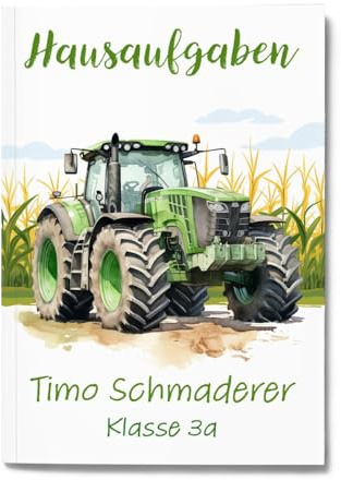 muckki.de Hausaufgabenheft Traktor 1 DIN A5-48 Blatt mit Name und Klasse