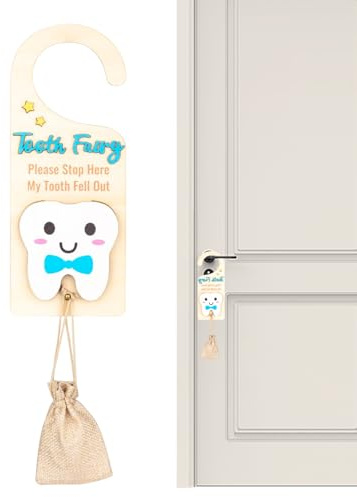 Patifirst Colgante para Puerta del Ratoncito Pérez,Caja de Recogida de Dientes Perdidos con Ranura para Dinero - Caja Recuerdos Madera Con Bolsita Infantil Decoración Hogar