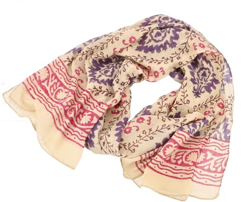 GURU SHOP Handbedrucktes Baumwolltuch, indischer Blockdruck Schal | 100 % Baumwolle, Unisex, traditioneller Blockdruck, vielseitig verwendbar, leicht zu reinigen