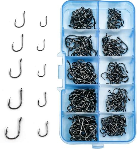 9KM DWLIFE Lot de 300/500 Hameçon de Pêche Hameçons 10 Tailles Pêche en Mer | Matériel pour la Truite et la Carpe, Acier haut carbone Hameçon (3#-12#) Accessoires de pêche en Eau Douce et en Eau salée