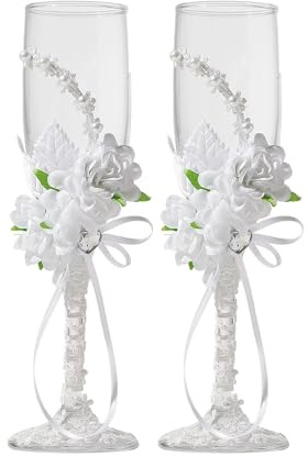 LUNLUN HOME Wedding Champagne Flutes Champagne Glasses Bridal Shower Gifts Bride and Groom Champagne Flutes Mr and Mrs Gifts for Wedding Bridal Shower Gifts,Set of 2