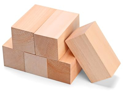 qxayxa 6 Pcs Large Basswood Carving Blocks, 4×2×2 in (10×5×5 cm) | Smooth, knot‑free basswood—ideal for beginners/hobbyists; unfinished blocks for carving, whittling, painting, and crafts.