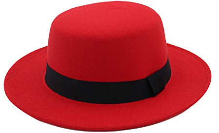 Damen Fedora-Hut mit breiter Krempe, Wolle, flache Oberseite, Party, Kirchenhut