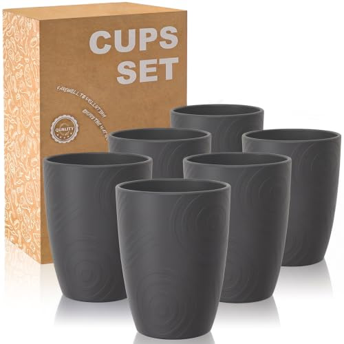 Wrova Reusable Plastic Cups Cup Set of 6 Drinking Glasses 350 ML | Unbreakable Plastic Glasses with Pattern Dishwasher and Microwave Safe Cups for Indoor & Outdoor - Dark Grey