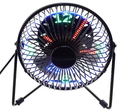 ABOOFAN Ventilateur LED USB Horloge et Affichage de Température, Moteur sans Balais en Métal, Portable pour Bureau, Bibliothèque ou Voyage, Mini Ventilateur Noir Silencieux