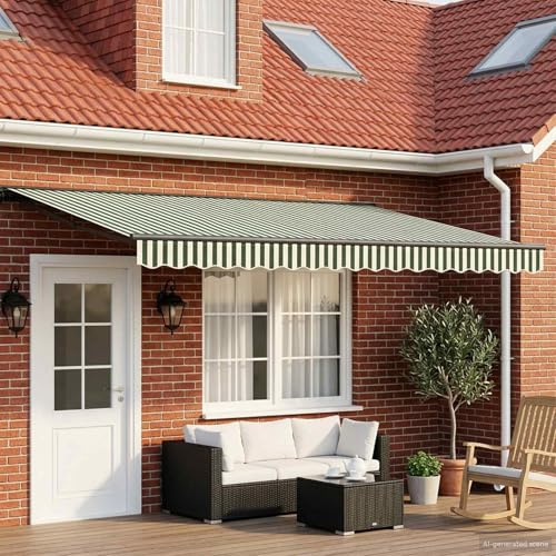 Tenda da sole elettrica estensibile 4,5 x 3,5 m, design a semicassetta, in alluminio e poliestere, con telecomando e manovella manuale, per terrazze e giardini