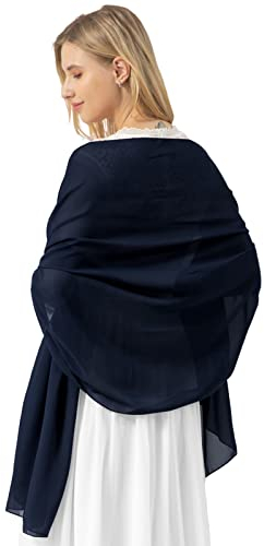 bridesmay Damen Halstuch Sommer Schal Festliche Stola für Abendkleid Hochzeit Chiffon Silk Scarf Navy M