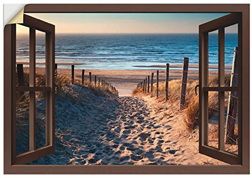 ARTland Wanddeko Wandtattoo selbstklebende Vinylfolie 100x70 cm Fensterblick Fenster Strand Düne Meer Maritim Landschaft Küste Natur T6BW